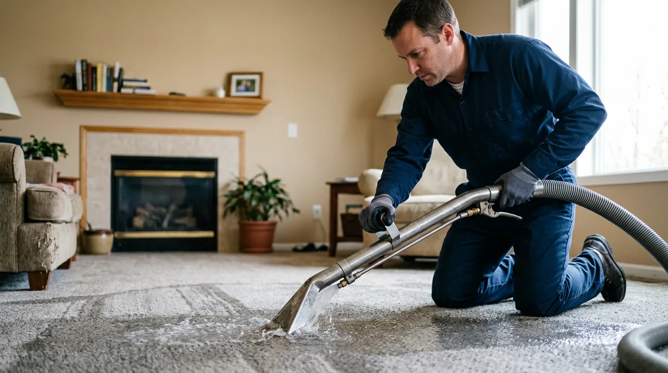 Water damage restoration technician working near Barton, VT